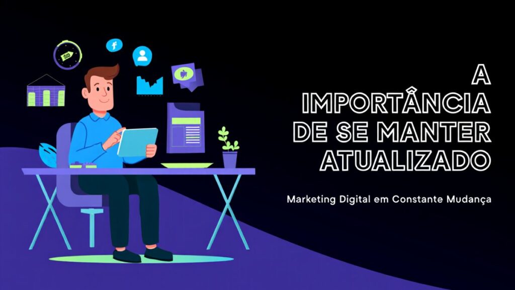 Ilustração de um profissional estudando tráfego pago para manter seu conhecimento sempre Atualizado.