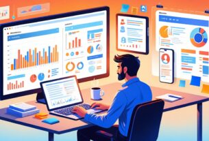 Infográfico sobre como criar um Quiz interativo para estratégias de personalização no marketing digital, mostrando análise de dados em telas.