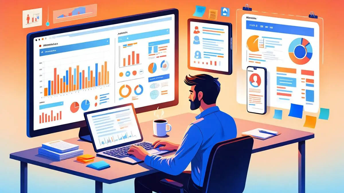 Infográfico sobre como criar um Quiz interativo para estratégias de personalização no marketing digital, mostrando análise de dados em telas.