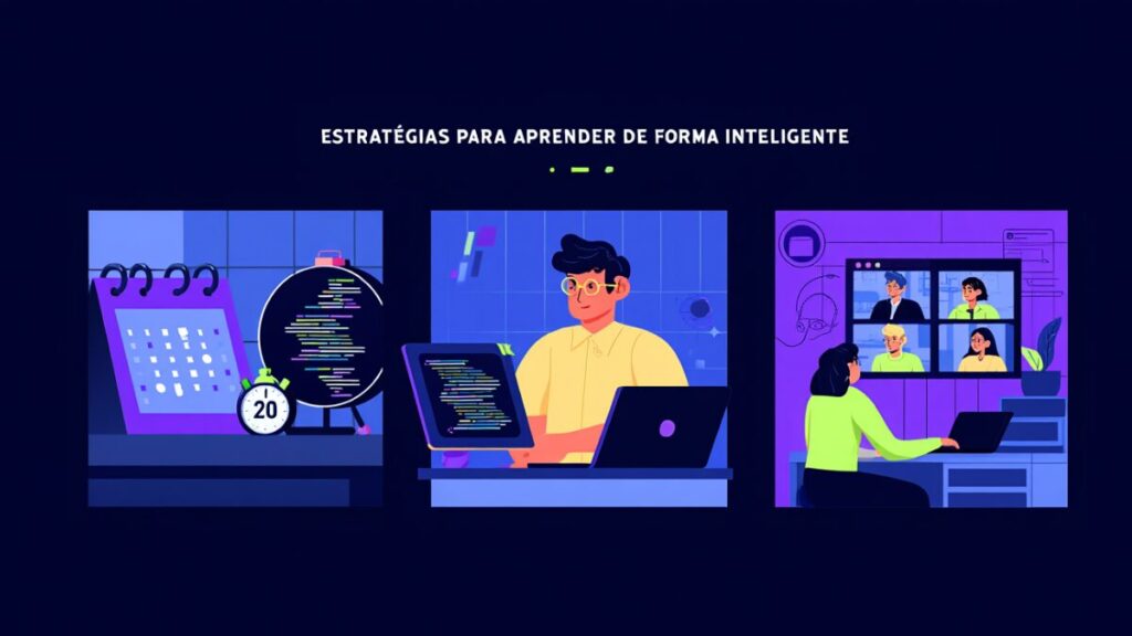 Infográfico com estratégias para aprender de forma inteligente e manter o perfil profissional Atualizado.