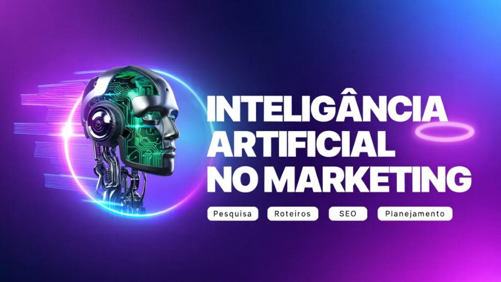 Ilustração de Inteligência Artificial no Marketing com foco em ferramentas de edição automatizada.