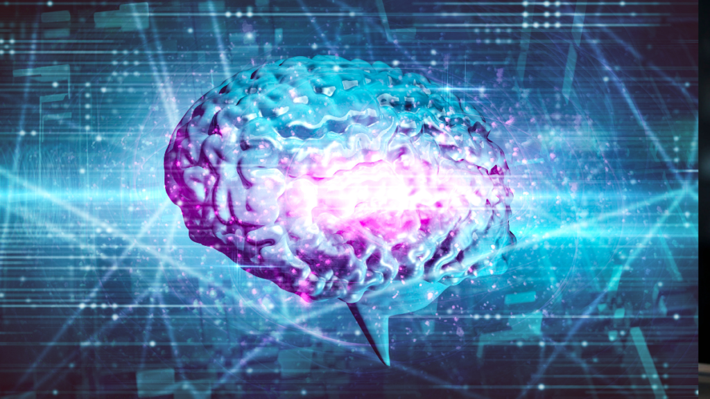 Cérebro digital conectado em rede representando tendências no ambiente digital e inteligência artificial