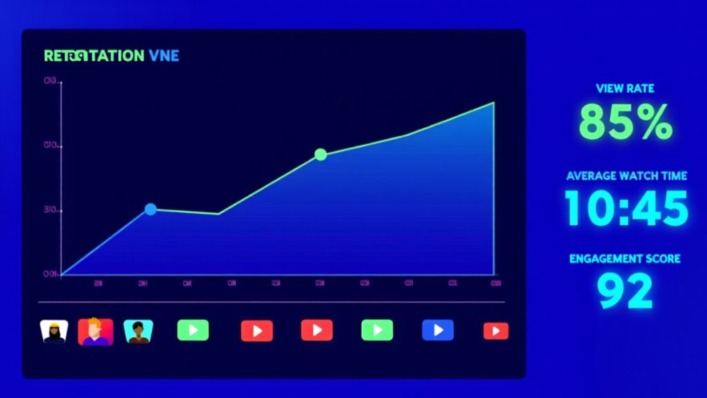 Gráfico de desempenho de marketing digital em uma tela azul, mostrando crescimento de 85% e métricas de engajamento otimizadas através de uma edição analítica de dados.