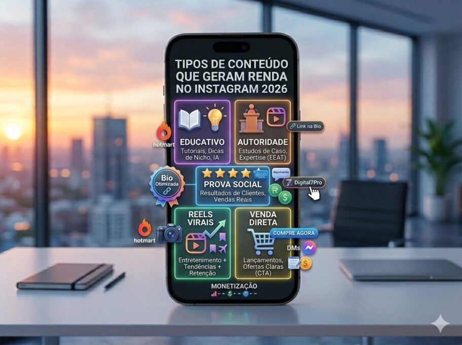 Tipos de conteúdo que geram renda no Instagram em 2026