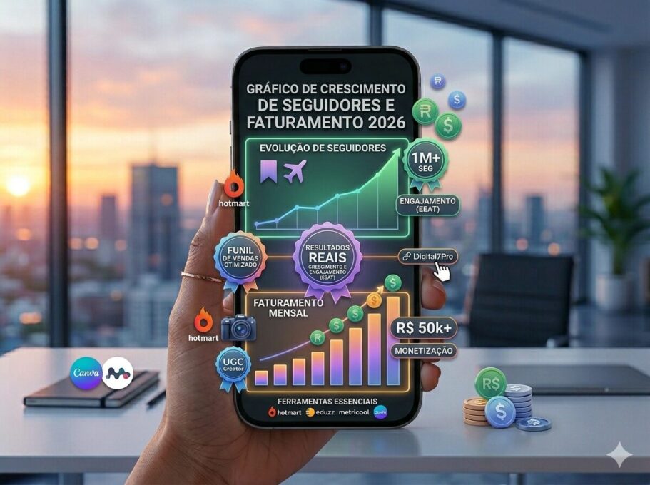 “Gráfico de crescimento de seguidores e faturamento no Instagram em 2026